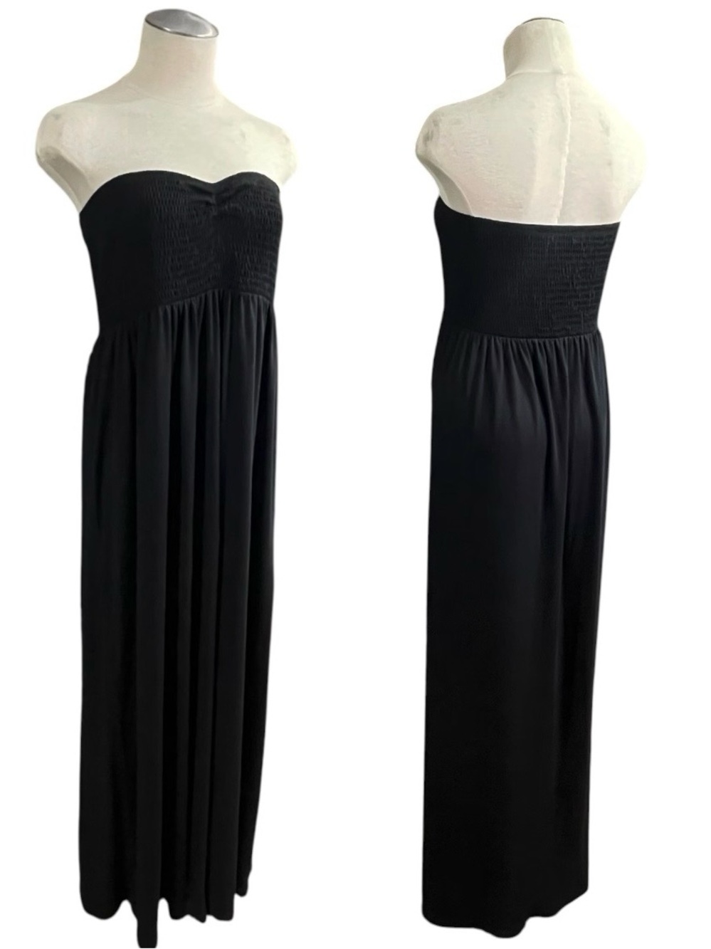 Black Maxi Tube Dress Smoked Bodice Sweetheart Cinching - Boho Summer Beach